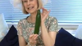 Cucumber like a dick for this mature blonde slut