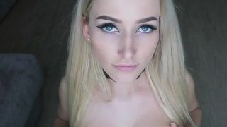 POV dildo blowjob by a young blue eyed blonde